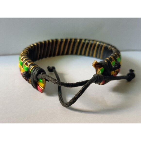 Leather Jamaica Bracelet Brown Woven Adjustable Unisex - Picture 3 of 3